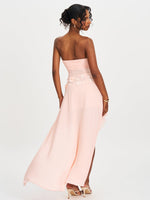 Mae Pink Ruched Breast Appliqué Trim Trailing Dress