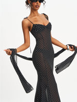 Yadira Black Base Polka Dot Chiffon Maxi Dress Miss Circle