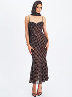 Yadira Brown Base Polka Dot Chiffon Maxi Dress Miss Circle