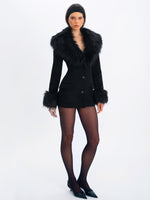 Hailee Black Single Breasted Wool Blend Mini Coat with Removable Fur Lapel Miss Circle