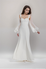 Ethereal Sculpted Bust Mermaid Gown with Sheer Balloon Sleeves