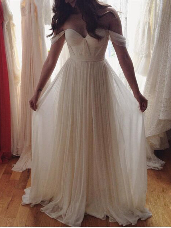 Off the shoulder pleated long prom dress,fairy chiffon formal gown