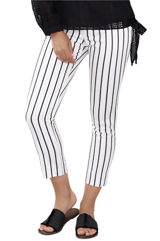 Peace Of Cloth Banded Waist Stripe Pattern Cotton Blend Pant - By Baano