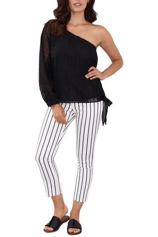 Peace Of Cloth Banded Waist Stripe Pattern Cotton Blend Pant - By Baano