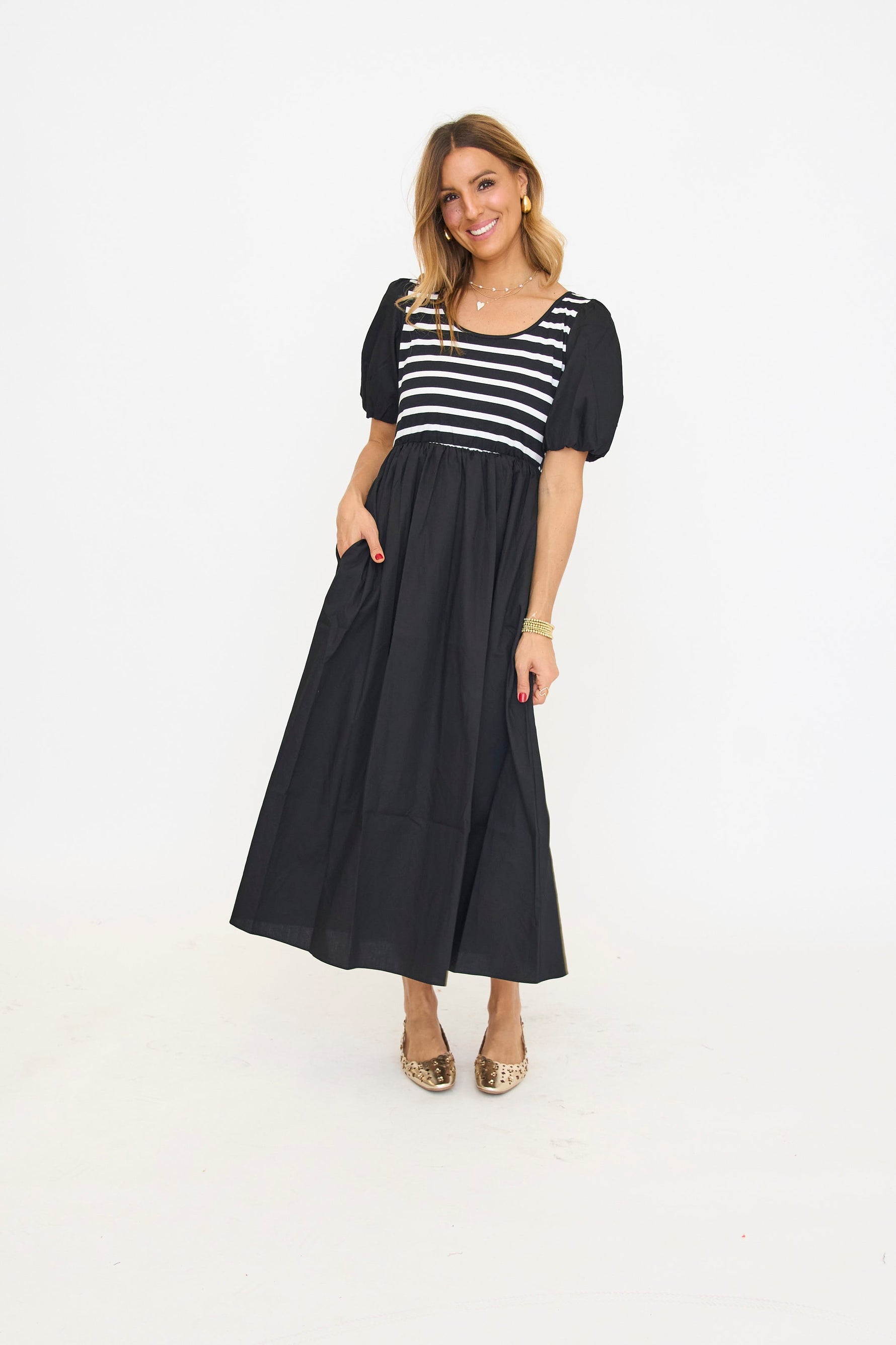 Balloon Sleeve Mixed Media Dress - By Baano