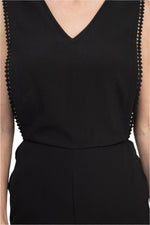 Taylor V - Neck Sleeveless Embellished Keyhole Zipper Back Solid Crepe Jumpsuit - Glamourous Grace