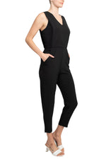 Taylor V - Neck Sleeveless Embellished Keyhole Zipper Back Solid Crepe Jumpsuit - Glamourous Grace