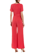 Taylor Scoop Neck Short Sleeve Keyhole Back Tie Waist Solid Jersey Jumpsuit - Glamourous Grace