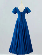 Women's Elegant Blue Satin Prom Gown | Square Neckline, Evening Dress