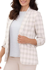 Peace of Cloth Lapel Collar Ruched Sleeve Plaid Crepe Blazer - Glamourous Grace