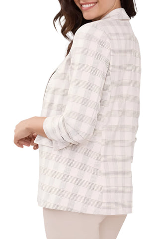 Peace of Cloth Lapel Collar Ruched Sleeve Plaid Crepe Blazer - By Baano