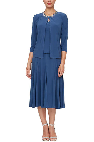Alex Evenings Embellished Scoop Neck Sleeveless Popover A-line Matte Jersey Dress With Matching 3/4 Sleeve Jacket - By Baano