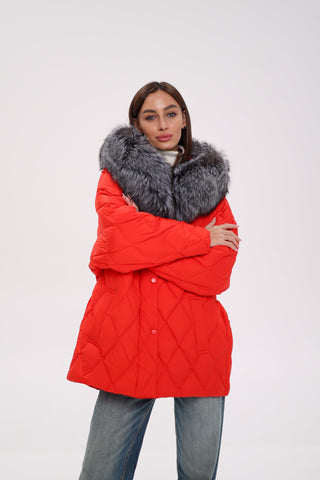 Genuine Silver Fox Down Fill Hooded Parka - By Baano