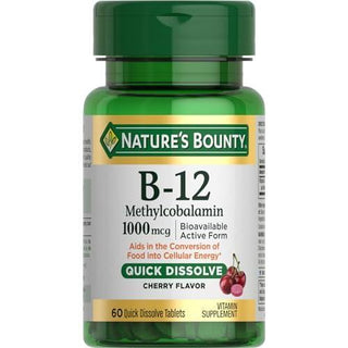 Nature's Bounty Vitamin B-12 Quick Dissolve Tablets, 1000mcg, Aids In The Conversion Of Food Into Cellular Energy, Cherry Flavor, 60ct