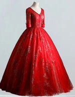 Women's Red V-Neck Sequin Lace Tulle Evening Gown | Prom & Party Dress