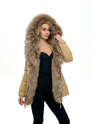 Genuine Silver Fur Trim Parka with Rabbit Fur Insulation - By Baano