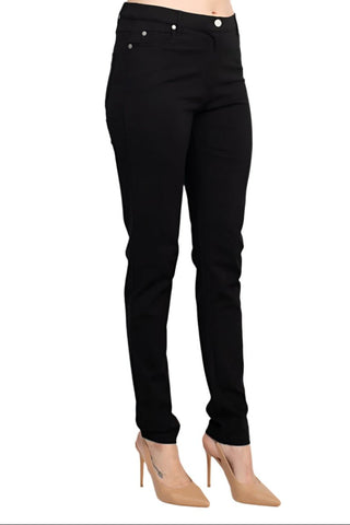 Alberto Makali Mid Waist Belt Hoop Zip Button Closure 5 Pocket Crepe Pant - Glamourous Grace