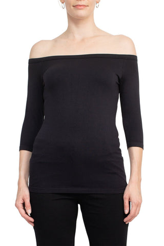 Alberto Makali Off-Shoulder 3/4 Sleeve Solid Spandex Top - By Baano