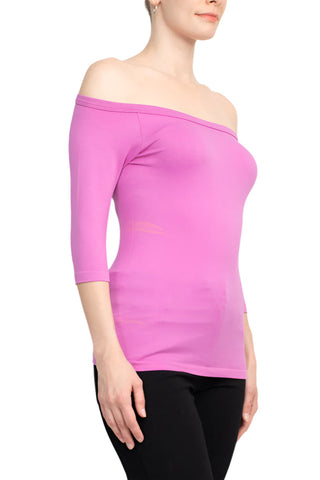 Alberto Makali Off-Shoulder 3/4 Sleeve Solid Spandex Top - By Baano