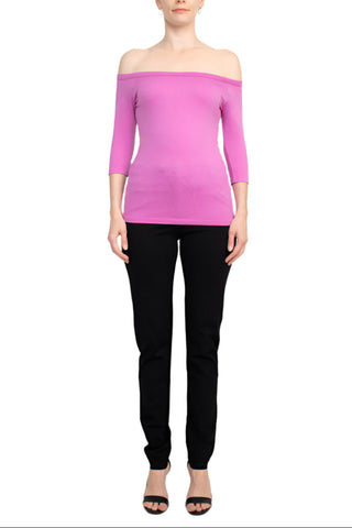 Alberto Makali Off-Shoulder 3/4 Sleeve Solid Spandex Top - By Baano