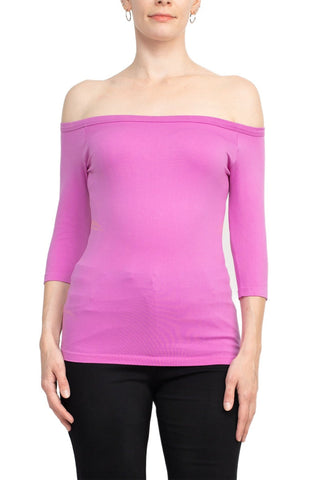 Alberto Makali Off-Shoulder 3/4 Sleeve Solid Spandex Top - By Baano