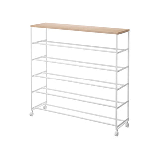 Rolling Five-Tier Shoe Rack (" H)  - Steel + Wood - By Baano