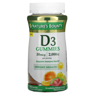 Nature's Bounty Vitamin D3 Gummies, Strawberry, Orange & Lemon Flavored, 50 Mcg (2,000 IU), 90 Gummies