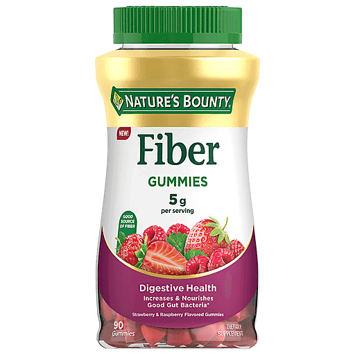 Nature's Bounty Fiber, Digestive Health, 5 G, Gummies, Strawberry & Raspberry Flavored