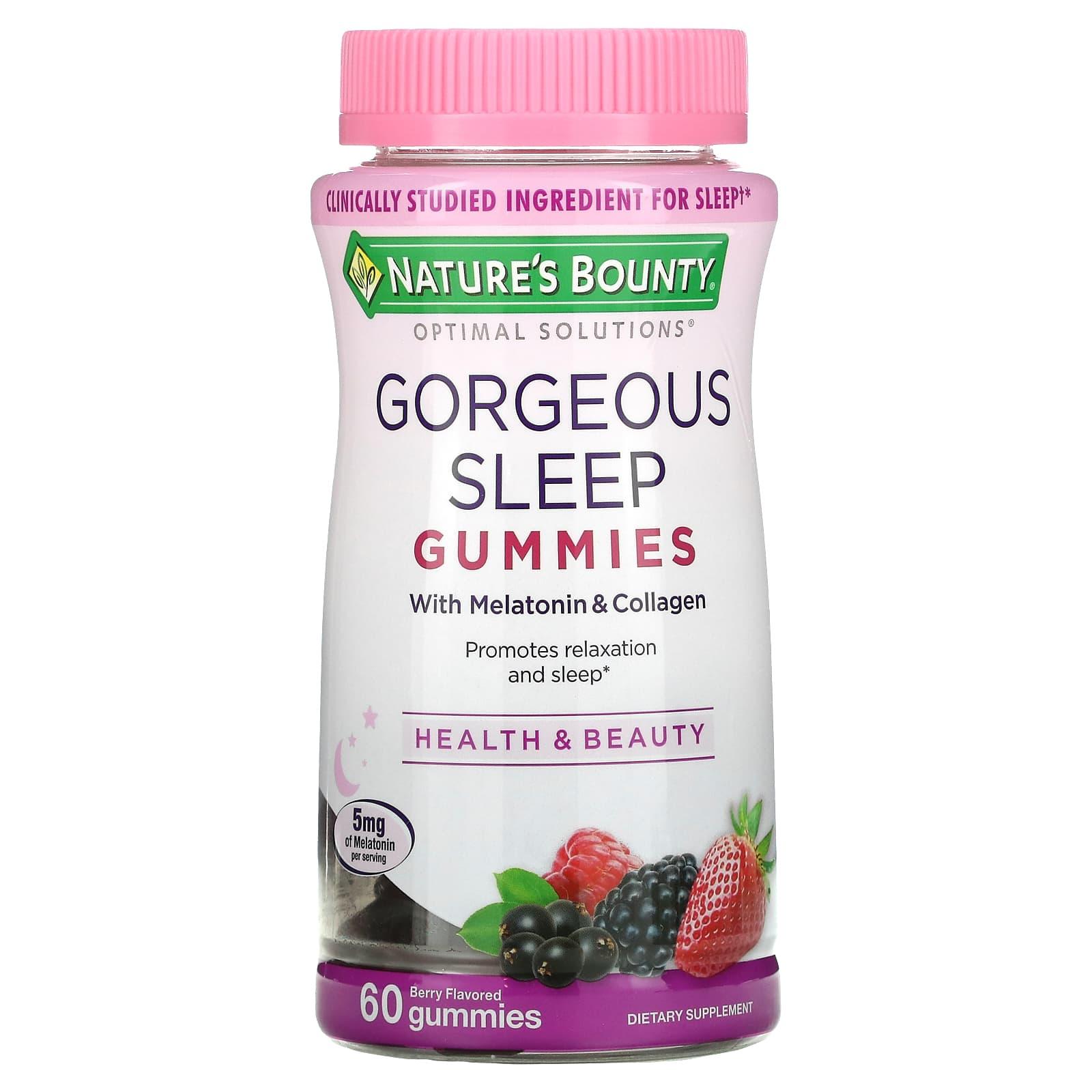 Nature's Bounty Optimal Solutions Gorgeous Sleep, Melatonin & Collagen, Gummies, Berry Flavored