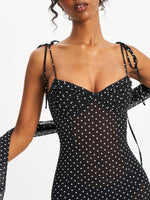 Yadira Black Base Polka Dot Chiffon Maxi Dress Miss Circle