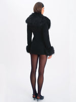 Hailee Black Single Breasted Wool Blend Mini Coat with Removable Fur Lapel Miss Circle