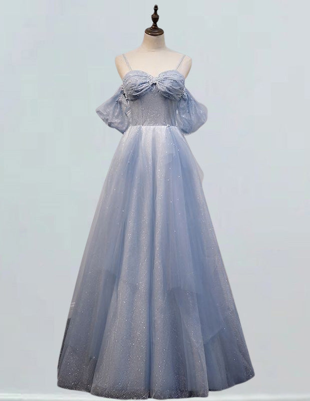Light Blue Tulle Prom Dress | Sweetheart Pleated Ball Gown | Evening Formal Wear