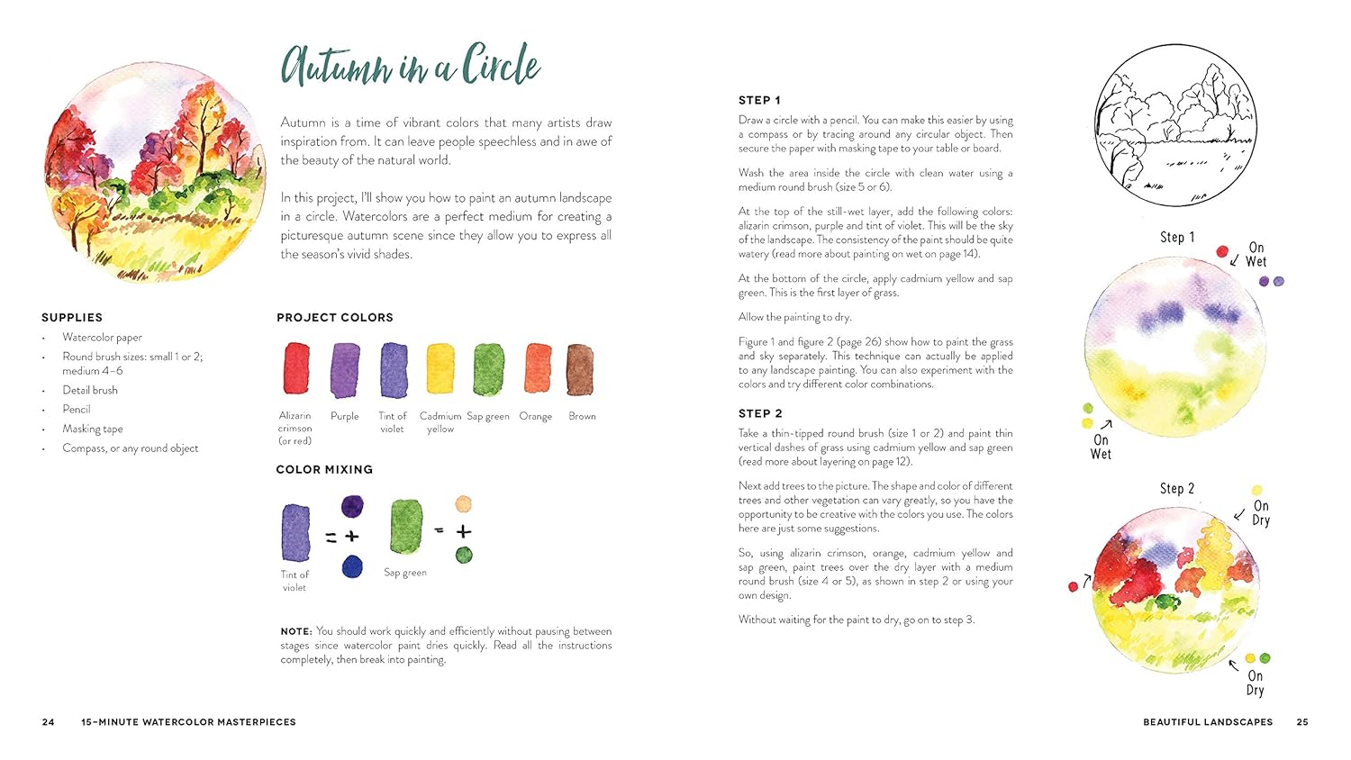 15-Minute Watercolor Masterpieces: Create Frame-Worthy Art in Just a Few Simple Steps (Spiral Bound) Lay it Flat Publishing Group