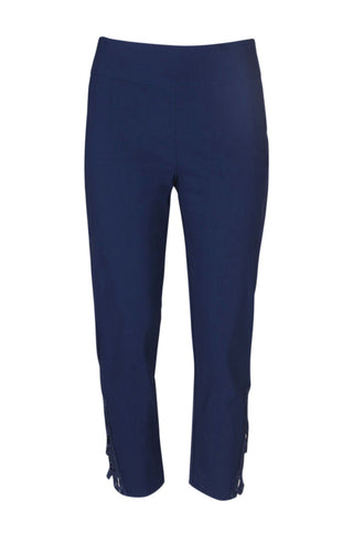 Carre Noir Mid Waist Embellished Cuff Solid Crepe Pants - By Baano