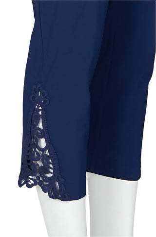Carre Noir Mid Waist Embellished Cuff Solid Crepe Pants - By Baano