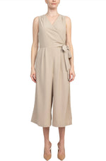 Emma & Michele V - Neck Sleeveless Tie Side Solid Pockets Crepe Jumpsuit - Glamourous Grace