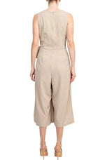 Emma & Michele V - Neck Sleeveless Tie Side Solid Pockets Crepe Jumpsuit - Glamourous Grace