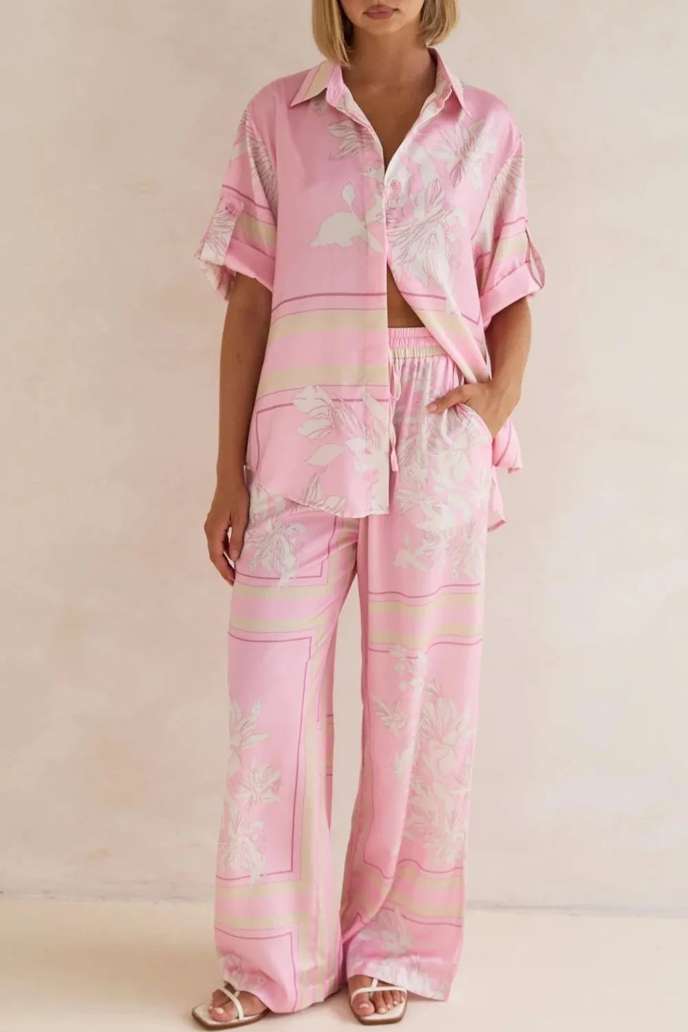 Printed Button Up Shirt and Pants Set - By Baano