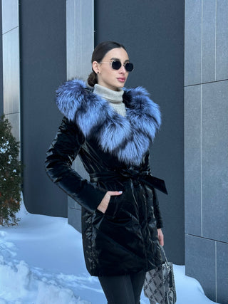 Genuine Silver Fox Fur Down Fill Coat - By Baano
