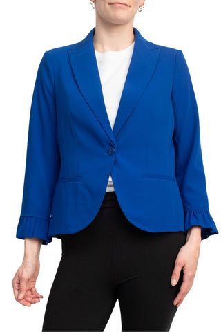 Peace of Cloth one button ruffle sleeve blazer - By Baano