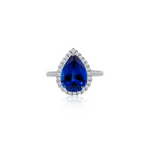 2.0ct Pear Cut Lab Blue Sapphire Halo Engagement Ring Ring Deluxe Fine Jewelry
