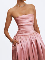 Willette Deep Rose Satin Strapless Gathered Maxi Dress