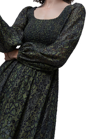 Green Multi Smocked Maxi Dress