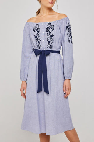 Blue Peasant Midi Dress