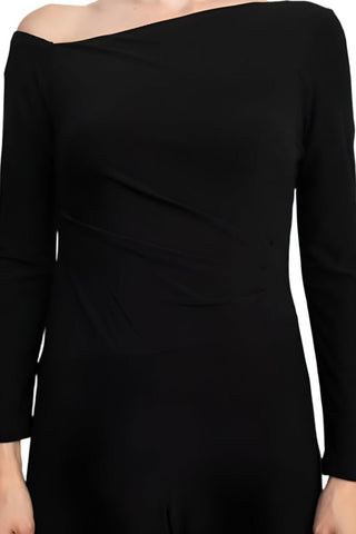 Taylor One - Shoulder Long Sleeve Zipper Back Solid Stretch Crepe Jumpsuit - Glamourous Grace