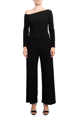 Taylor One - Shoulder Long Sleeve Zipper Back Solid Stretch Crepe Jumpsuit - Glamourous Grace
