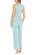R&M Richards Scoop Neck Sleeveless Top 3/4 Sleeve Jacket Relaxed Straight Trousers Pantsuit with Necklace