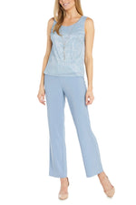 R&M Richards Scoop Neck Sleeveless Top 3/4 Sleeve Jacket Relaxed Straight Trousers Pantsuit with Necklace