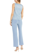 R&M Richards Scoop Neck Sleeveless Top 3/4 Sleeve Jacket Relaxed Straight Trousers Pantsuit with Necklace