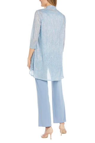 R&M Richards Scoop Neck Sleeveless Top 3/4 Sleeve Jacket Relaxed Straight Trousers Pantsuit with Necklace (Plus Size)